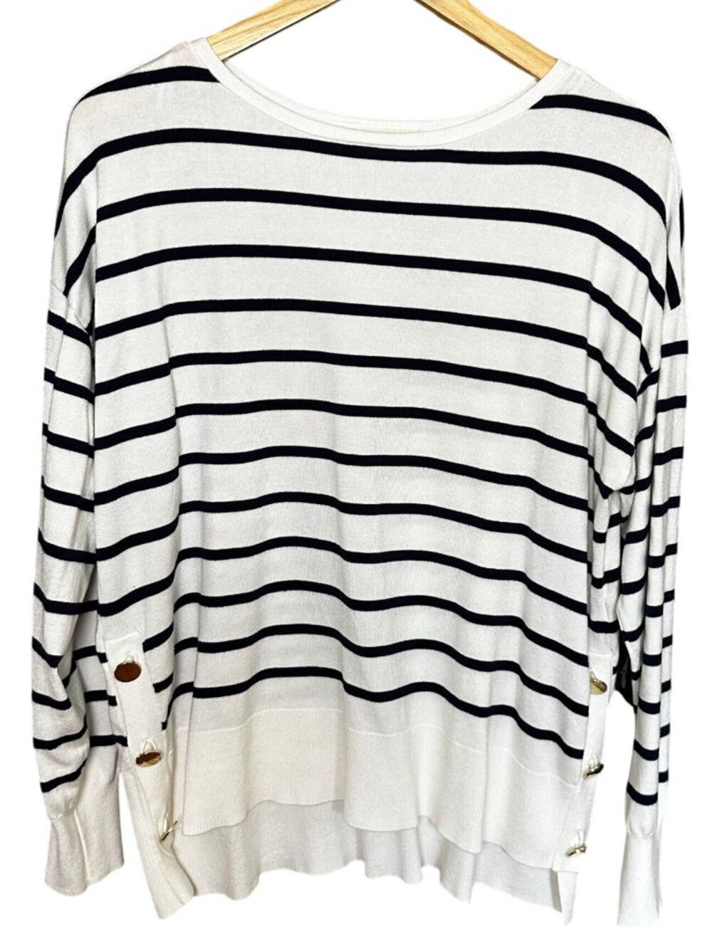 Marled Oversized Sweater Large White Navy Blue Nautical Stripe Fishermancore